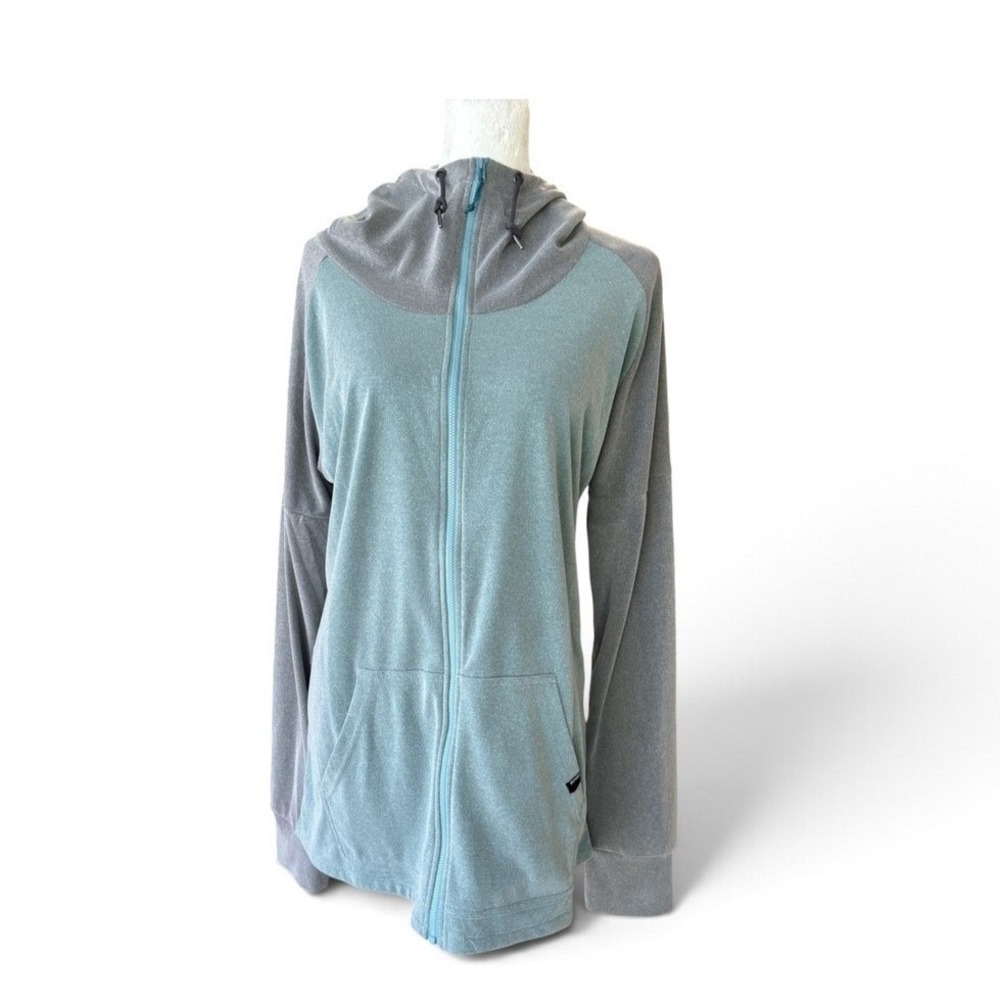 Flylow Women Large Colorblock High Neck Full Zip Long Hoodie Teal Grey 6720-1700